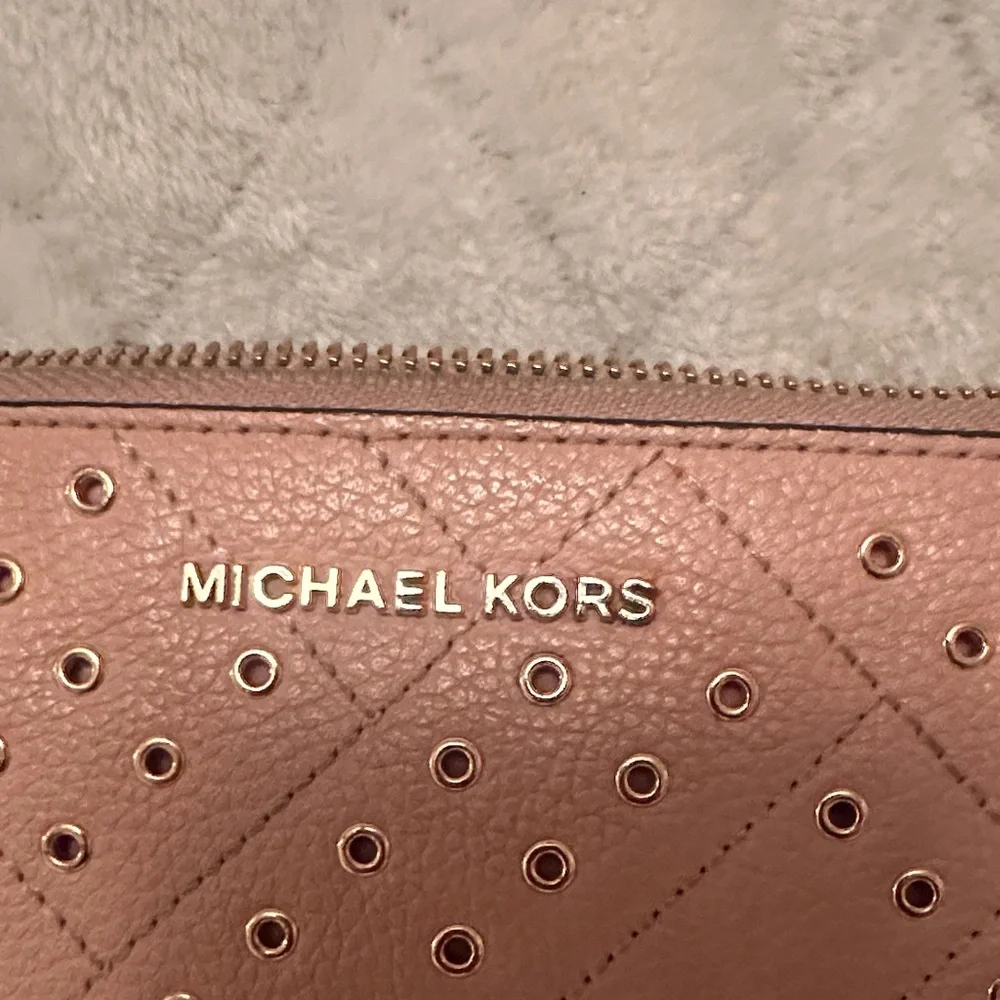 Michael Kors Dusty Pink Studded Leather Wristlet Clutch